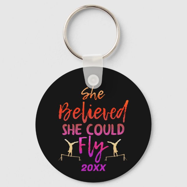 Gymnastics Uneven Bars - Believed She Could Fly Keychain (Front)