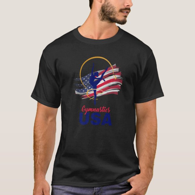 Gymnastics Usa Support The Team  Usa Flag T-Shirt (Front)