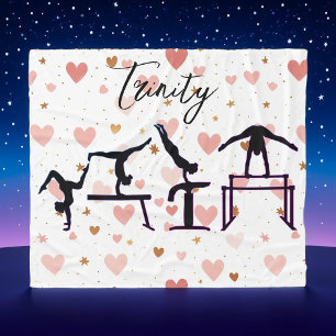 Gymnastics Valentine Pink Hearts Personalized Fleece Blanket