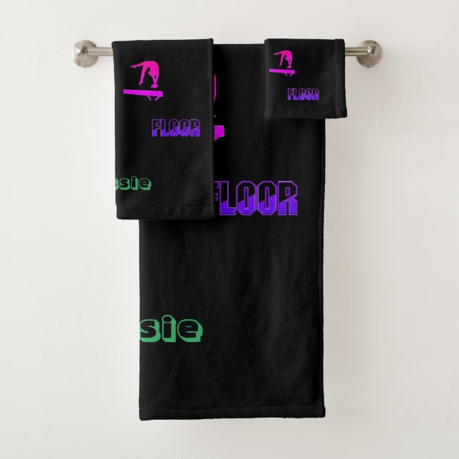 Gymnastics Vault, Bars, Beam, Floor 3 Piece Bath Towel Set (Insitu)