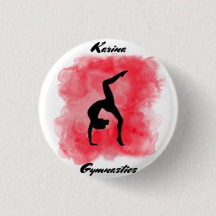 Gymnastics Watercolor Splash Personalized 1 Inch Round Button