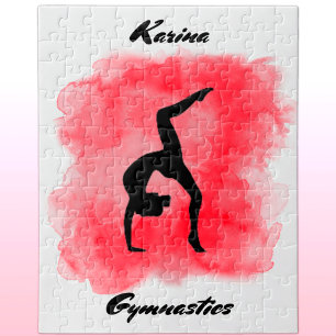 Gymnastics Watercolor Splash Personalized Jigsaw Puzzle