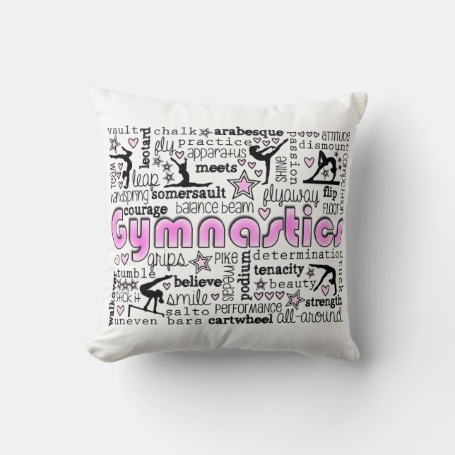Gymnastics Words 2 Throw Pillow (Front)