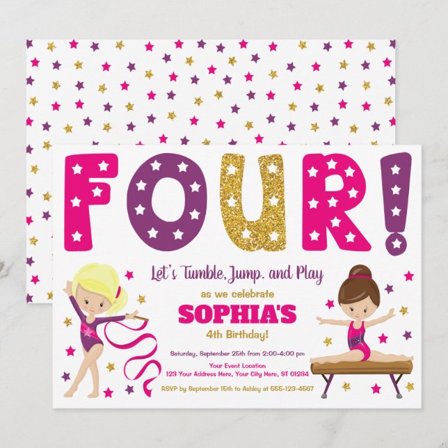 Gymnastique 4e Invitation anniversaire | Rose chau (Devant / Derrière)