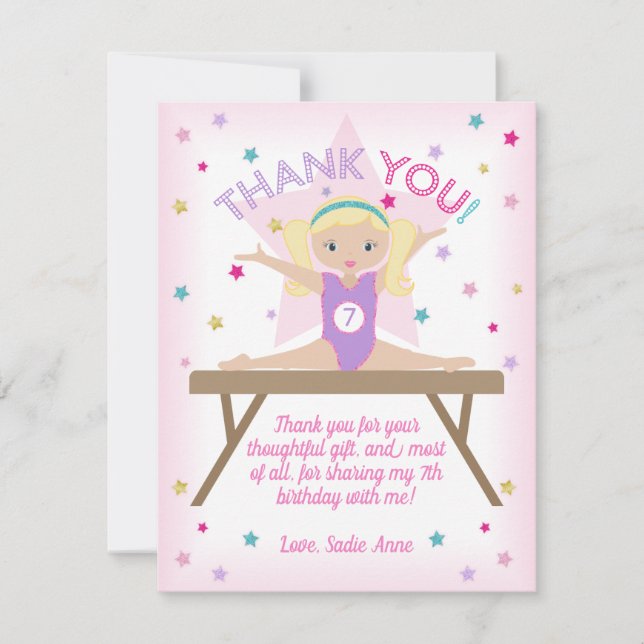 Gymnastique Anniversaire Fête Blonde Hair Merci (Devant)