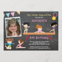 Gymnastique Anniversaire Invitation Pink Gym Party