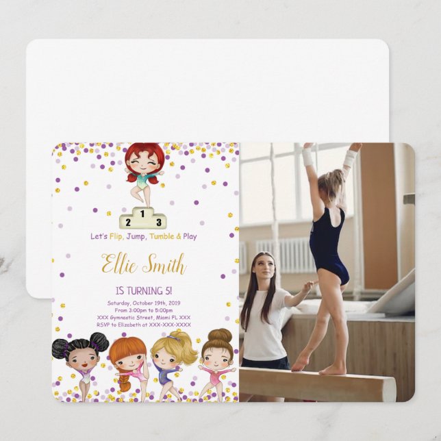 Gymnastique Anniversaire Photo Invitation (Devant / Derrière)