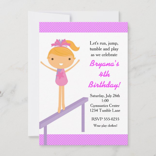 Gymnastique Filles Tumble Anniversaire Invitation (Devant)