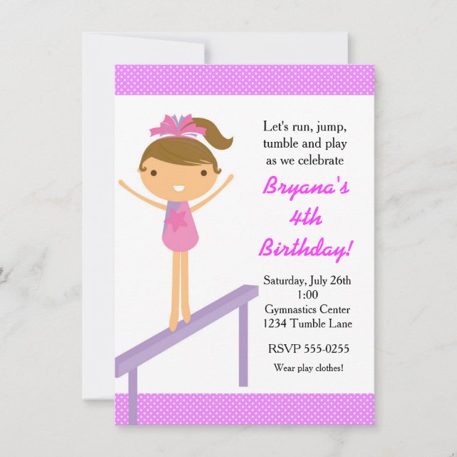 Gymnastique Filles Tumble Anniversaire Invitation (Devant)