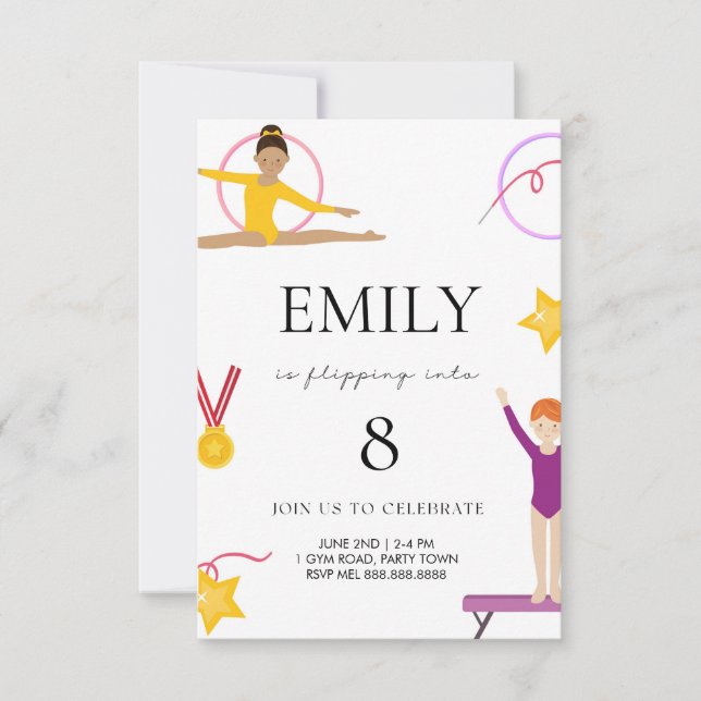 Gymnastique Invitation Anniversaire Pour Enfants (Devant)
