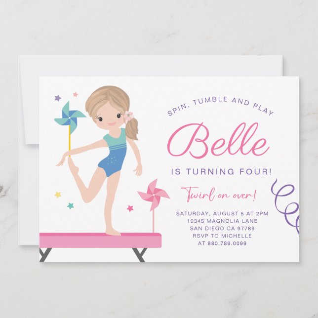 Gymnastique Invitation d'anniversaire avec Pinwhee (Devant)