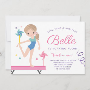 Gymnastique Invitation d'anniversaire avec Pinwhee