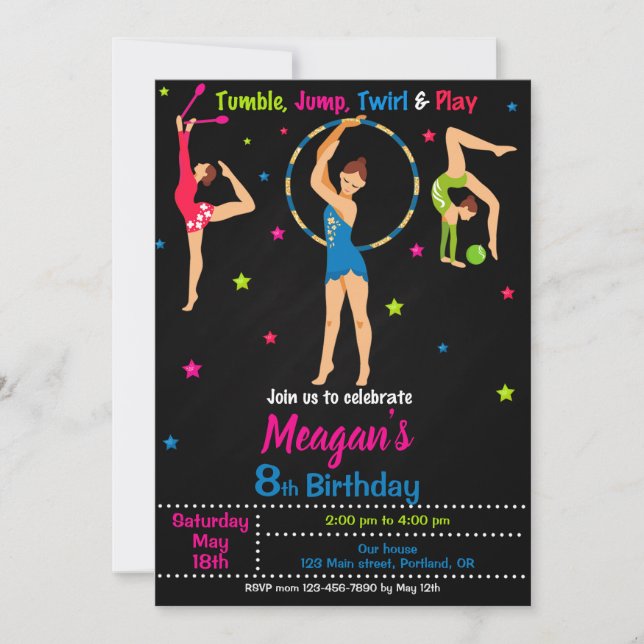 Gymnastique invitation d'anniversaire Fête de tumb (Devant)