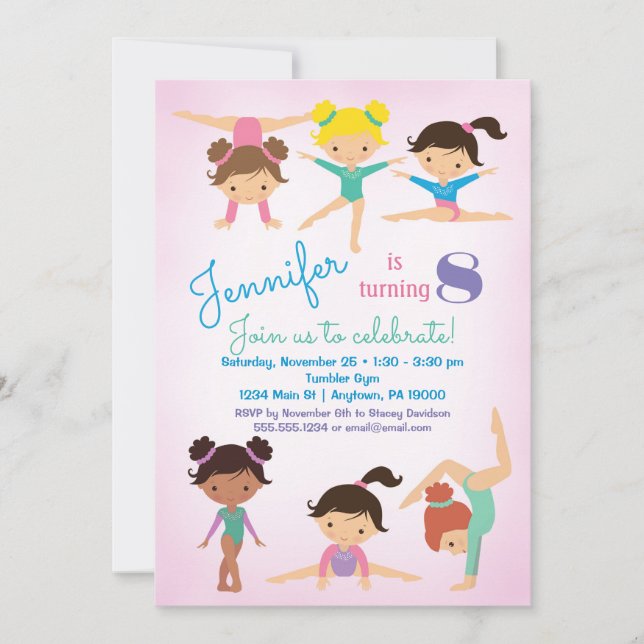 Gymnastique Invitation d'anniversaire - Filles ros (Devant)