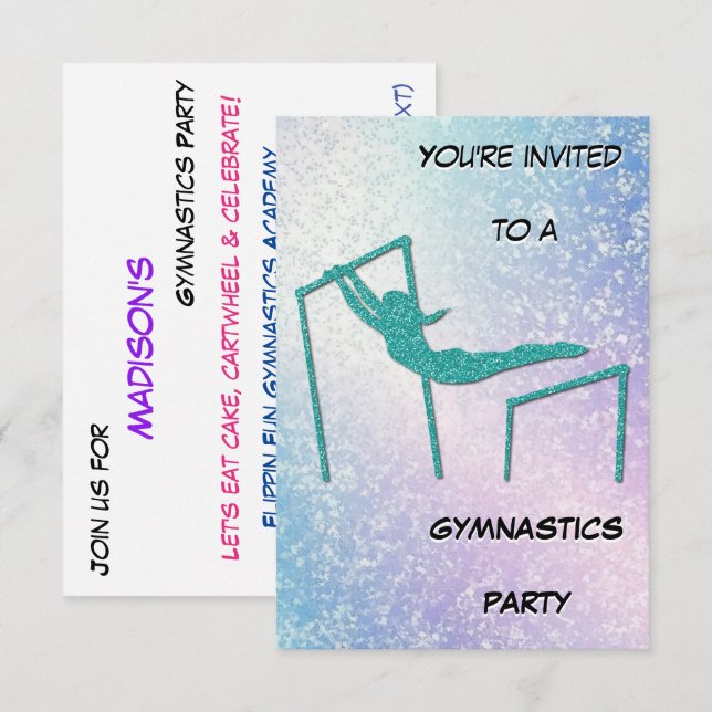 Gymnastique Party Shimmer Invitation (Devant / Derrière)