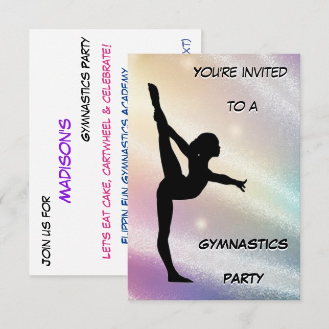 Gymnastique Party Shimmer Invitation (Devant / Derrière)