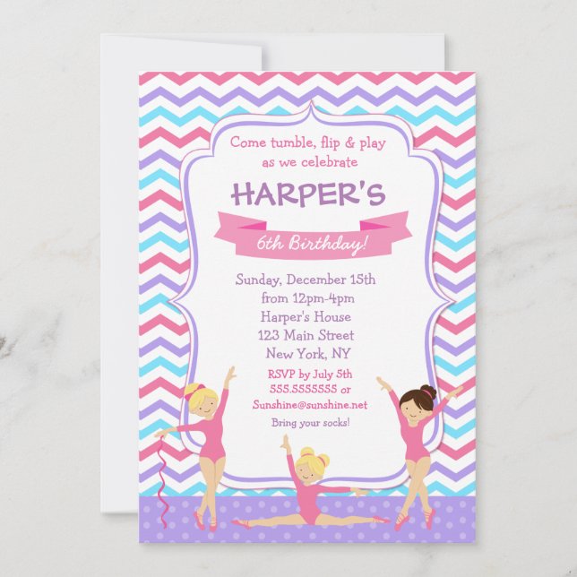 Gymnastique violette Invitations D'Anniversaire (Devant)