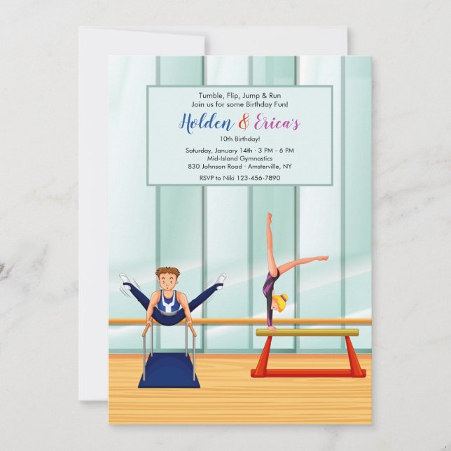 Gymnasts Birthday Party Invitations (Front)