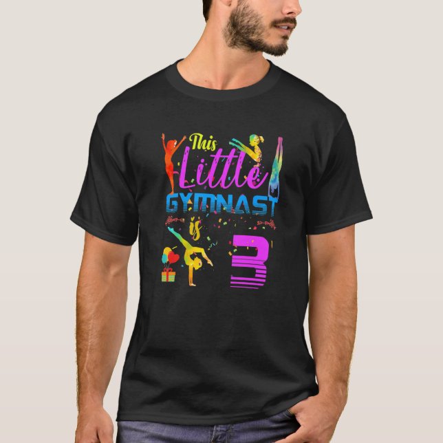 Gymnasts Little 3 Birthday Party Flip Jump Tumble  T-Shirt (Front)