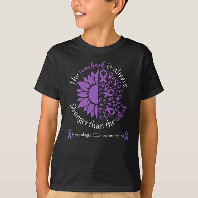 Gynecological Cancer Awareness Purple Ribbon T-Shirt (Front)