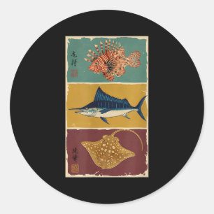 Gyotaku Japanese Fish Print Traditional Art  Classic Round Sticker