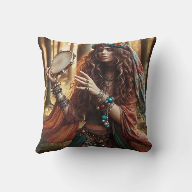 gypsi lady throw pillow (Back)