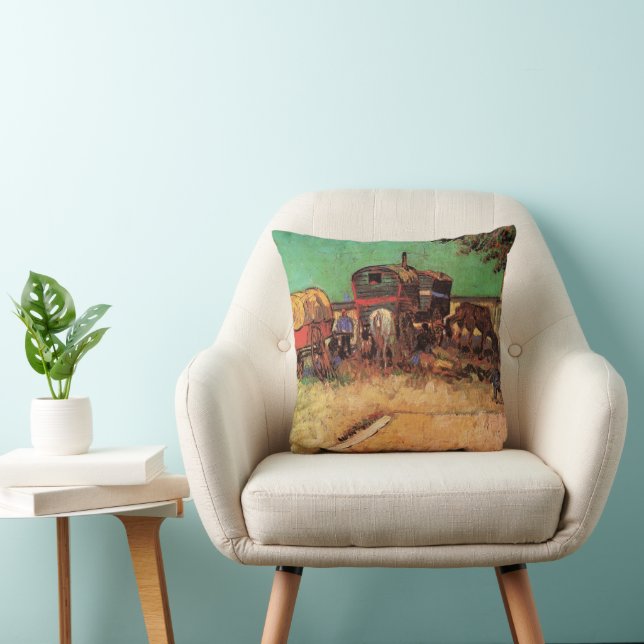 Gypsies with Caravans by Vincent van Gogh Throw Pillow (Chair)