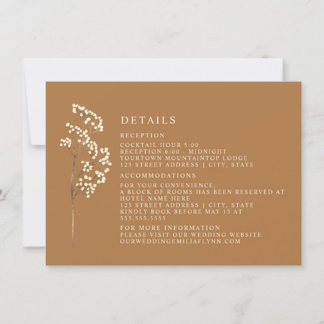 Gypsophila Botanical Goldenrod Wedding Details Invitation (Front)