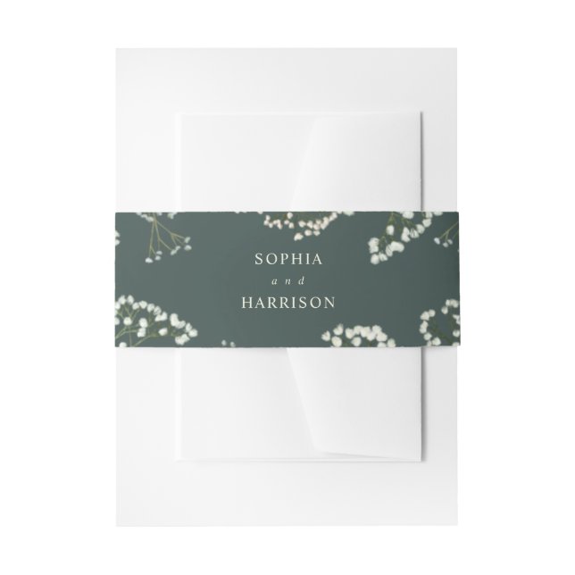 Gypsophila Emerald Green Wedding Invitation Belly Band (Front Example)