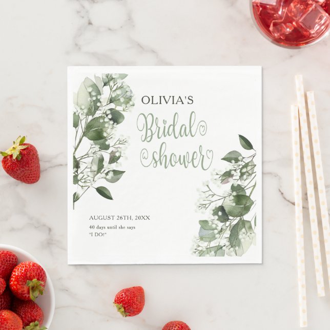 Gypsophila & Eucalyptus Bridal Shower  Napkin (Insitu)