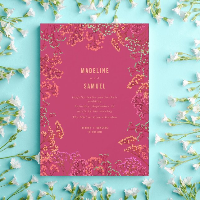 Gypsophila Hot Pink Neon Botanical Wedding Invitation (Creator Uploaded)