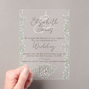 Gypsophila Watercolor Floral Rustic & Boho Wedding Acrylic Invitations