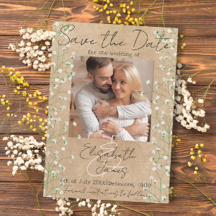 Gypsophila Watercolor Floral Rustic & Boho Wedding Save The Date