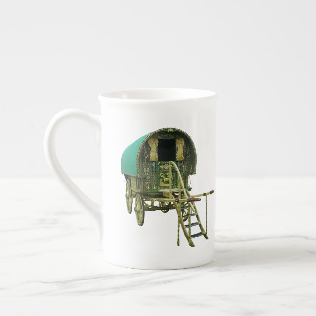 Gypsy bowtop caravan  bone china mug (Left)