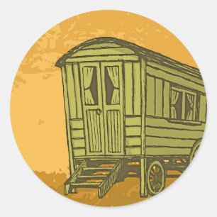 Gypsy caravan wagon classic round sticker