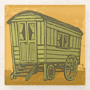 Gypsy caravan wagon glass coaster