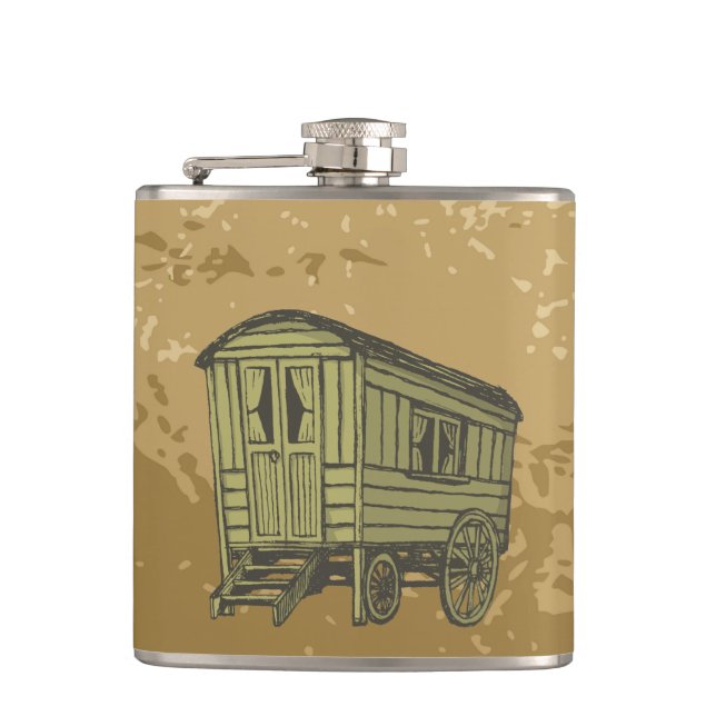 Gypsy caravan wagon hip flask (Front)