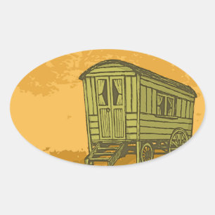 Gypsy caravan wagon oval sticker