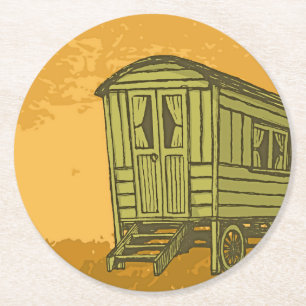 Gypsy caravan wagon round paper coaster