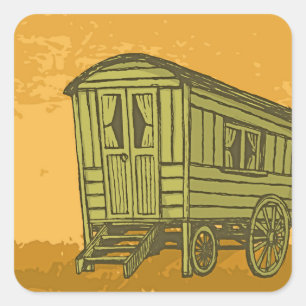 Gypsy caravan wagon square sticker