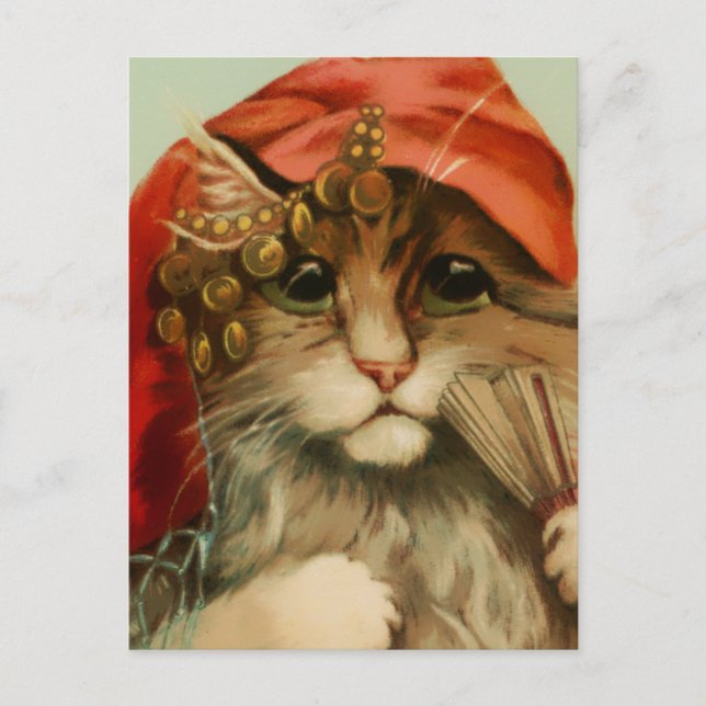 Gypsy Cat with Fan and Scarf by Maurice Boulanger Postcard (Front)