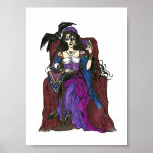 Gypsy Fortune Teller and Crow Poster