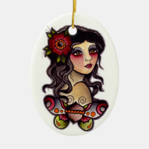 gypsy girl with butterfly ceramic ornament