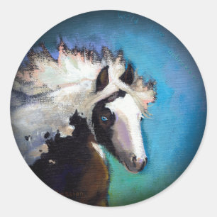 Gypsy Horse running passion colourful painting art Classic Round Sticker