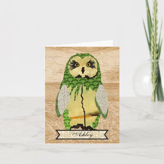Gypsy Jade Owl Personalized Notecard (Front)