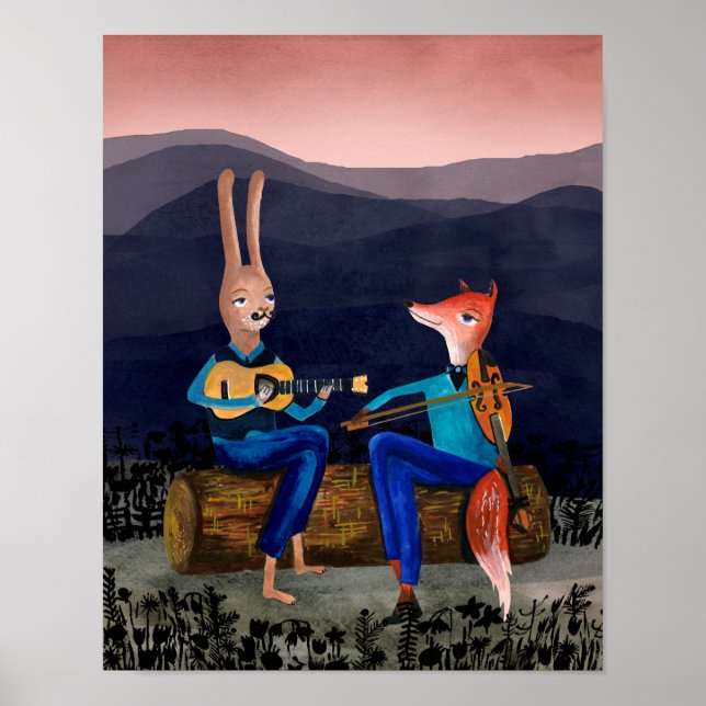 Gypsy Jazz - Rabbit and Fox Playing Music Poster (Front)