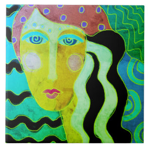 Gypsy Lady Abstract Digital Portrait of a Woman Tile