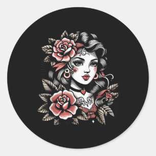 Gypsy Lady _ Tattoo Lovers _ Vintage Boho Style Classic Round Sticker