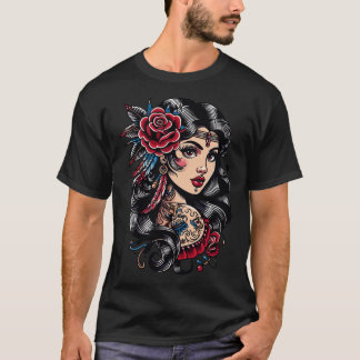 Gypsy Lady Vintage Tattoo Style T-Shirt