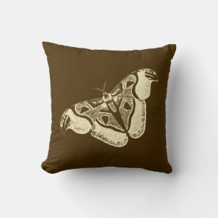 Gypsy moth, chocolate brown and beige throw pillow